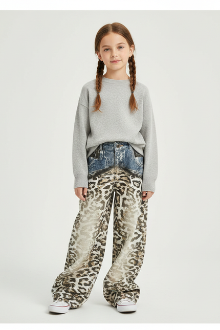 Pantalon Léopard Ample Imprimé Denim Femme - Jean