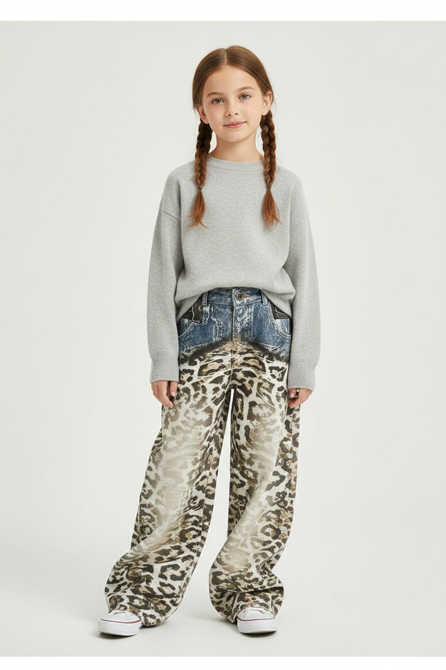 Pantalon Léopard Ample Imprimé Denim Femme - Jean
