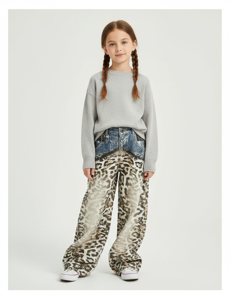 Pantalon Léopard Ample Imprimé Denim Femme - Jean
