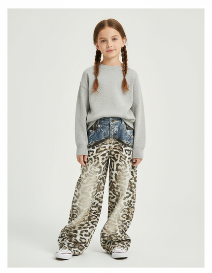 Pantalon Léopard Ample Imprimé Denim Femme - Jean