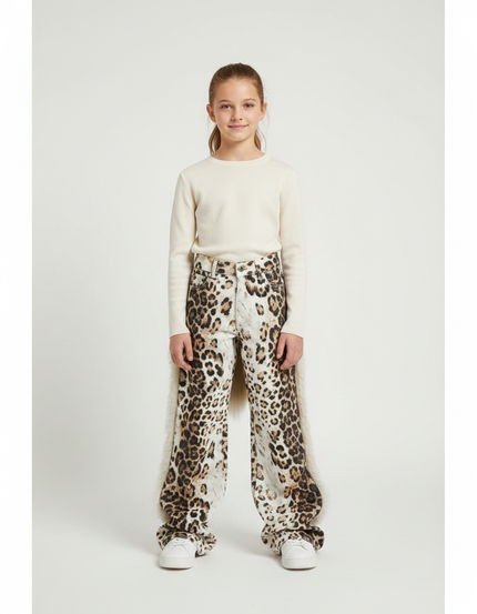 Pantalon Léopard Denim Ample Imprimé Fourrure - Jean