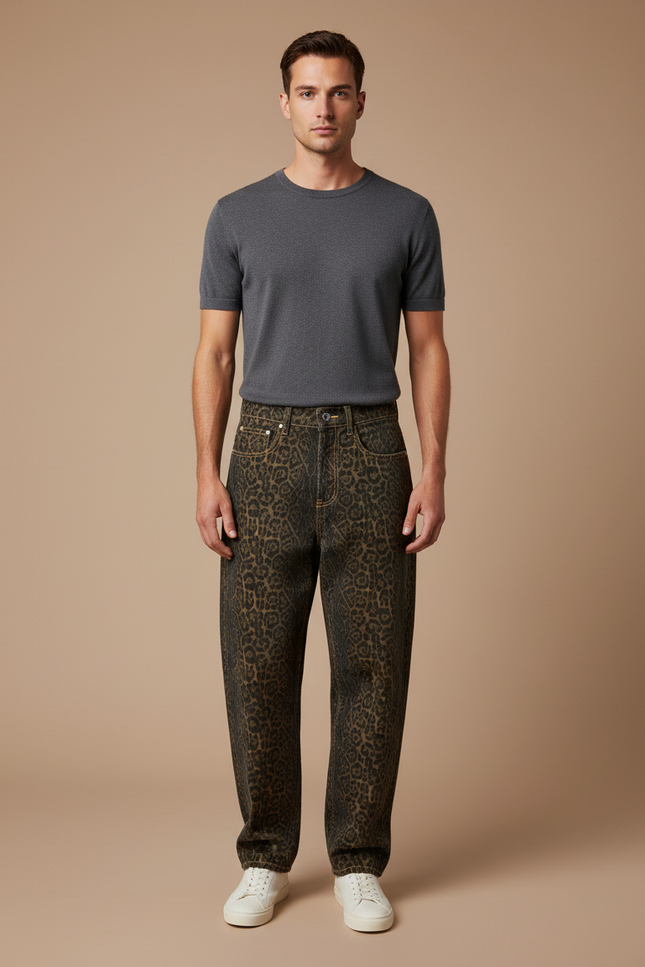 Pantalon Imprime Leopard - Imprimé Jean