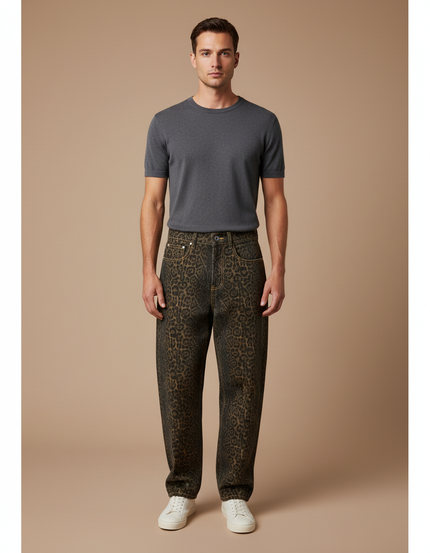 Pantalon Imprime Leopard - Imprimé Jean
