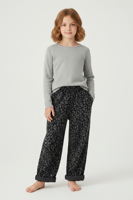 Pantalon Léopard Ample Imprimé Gris Décontracté - Molleton
