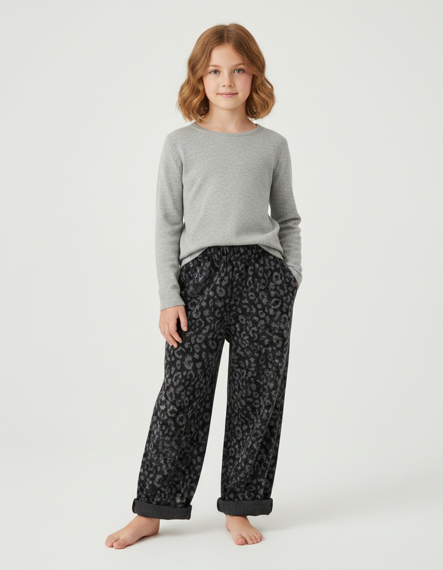 Pantalon Léopard Ample Imprimé Gris Décontracté - Molleton