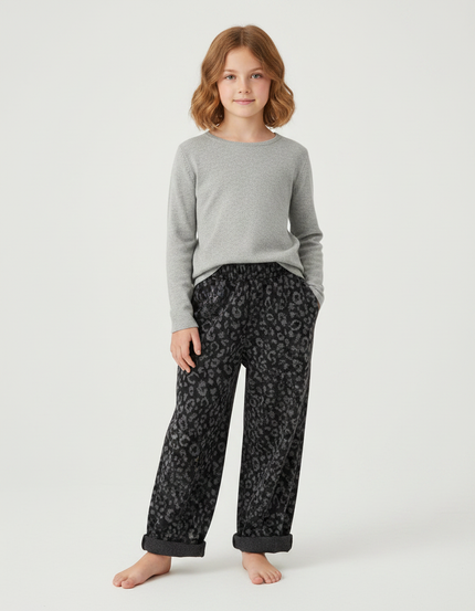 Pantalon Léopard Ample Imprimé Gris Décontracté - Molleton