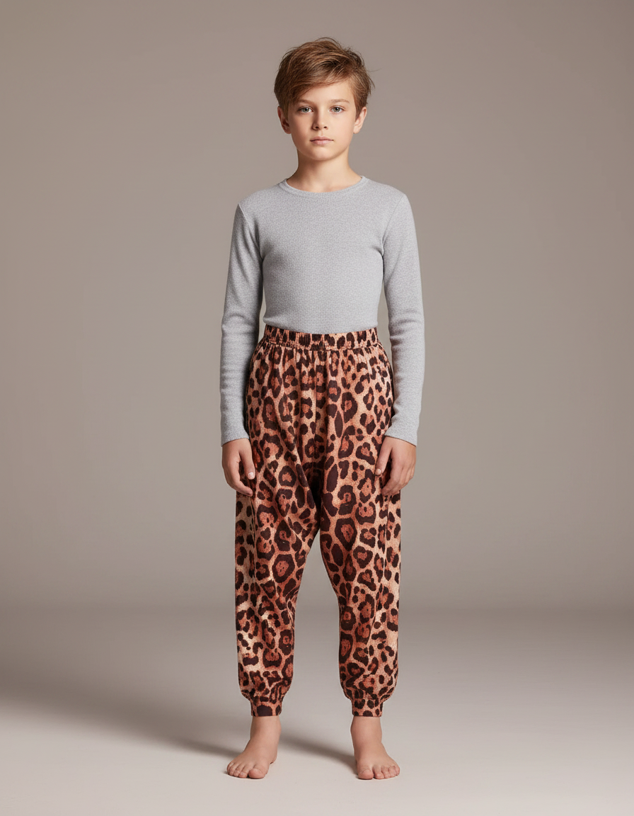Pantalon Léopard Marron Ample Imprimé Enfant Confortable - Molleton