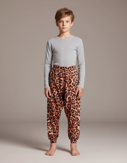 Pantalon Léopard Marron Ample Imprimé Enfant Confortable - Molleton