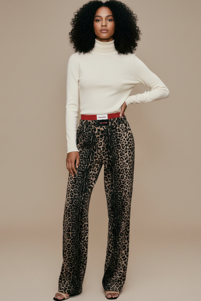 Pantalon Léopard Imprimé Large Fluide Décontracté Femme - Viscose