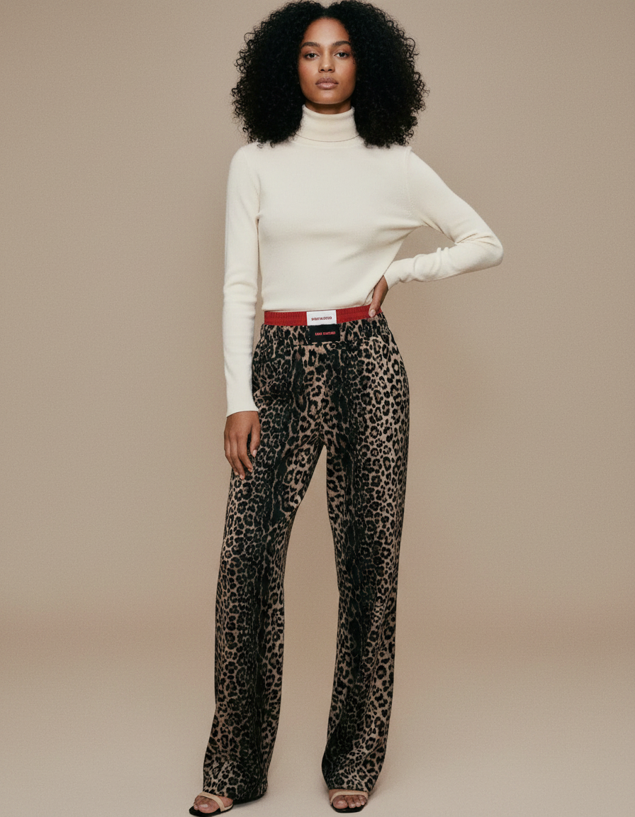Pantalon Léopard Imprimé Large Fluide Décontracté Femme - Viscose