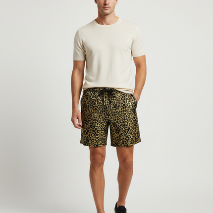 Pantalon Léopard Homme Imprimé Court Décontracté - Polyester