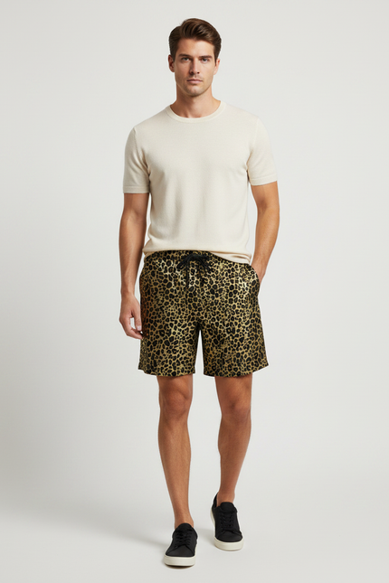 Pantalon Léopard Homme Imprimé Court Décontracté - Polyester