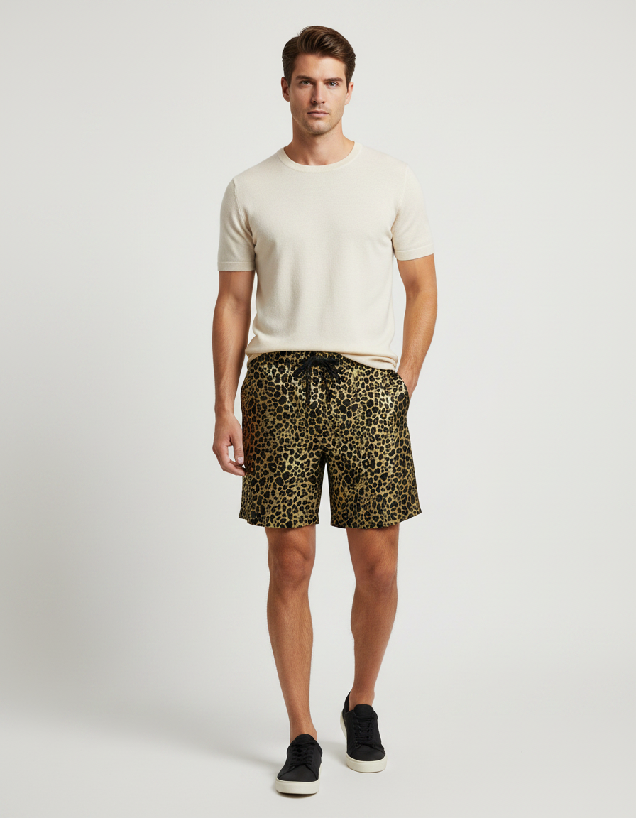 Pantalon Léopard Homme Imprimé Court Décontracté - Polyester