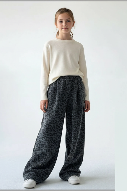 Pantalon Léopard Gris Ample Molleton Hiver