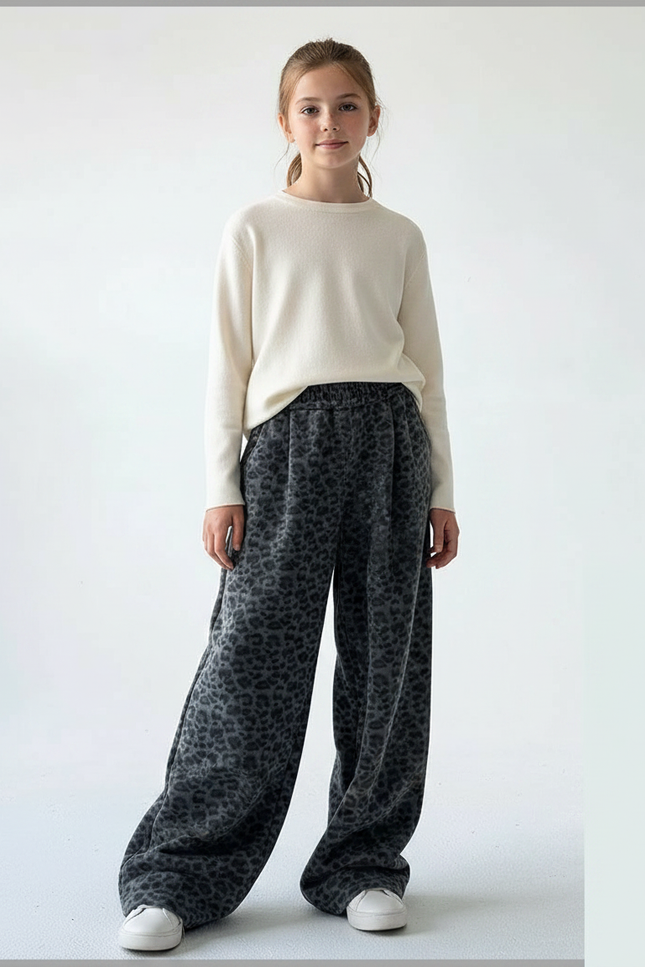Pantalon Léopard Gris Ample Molleton Hiver