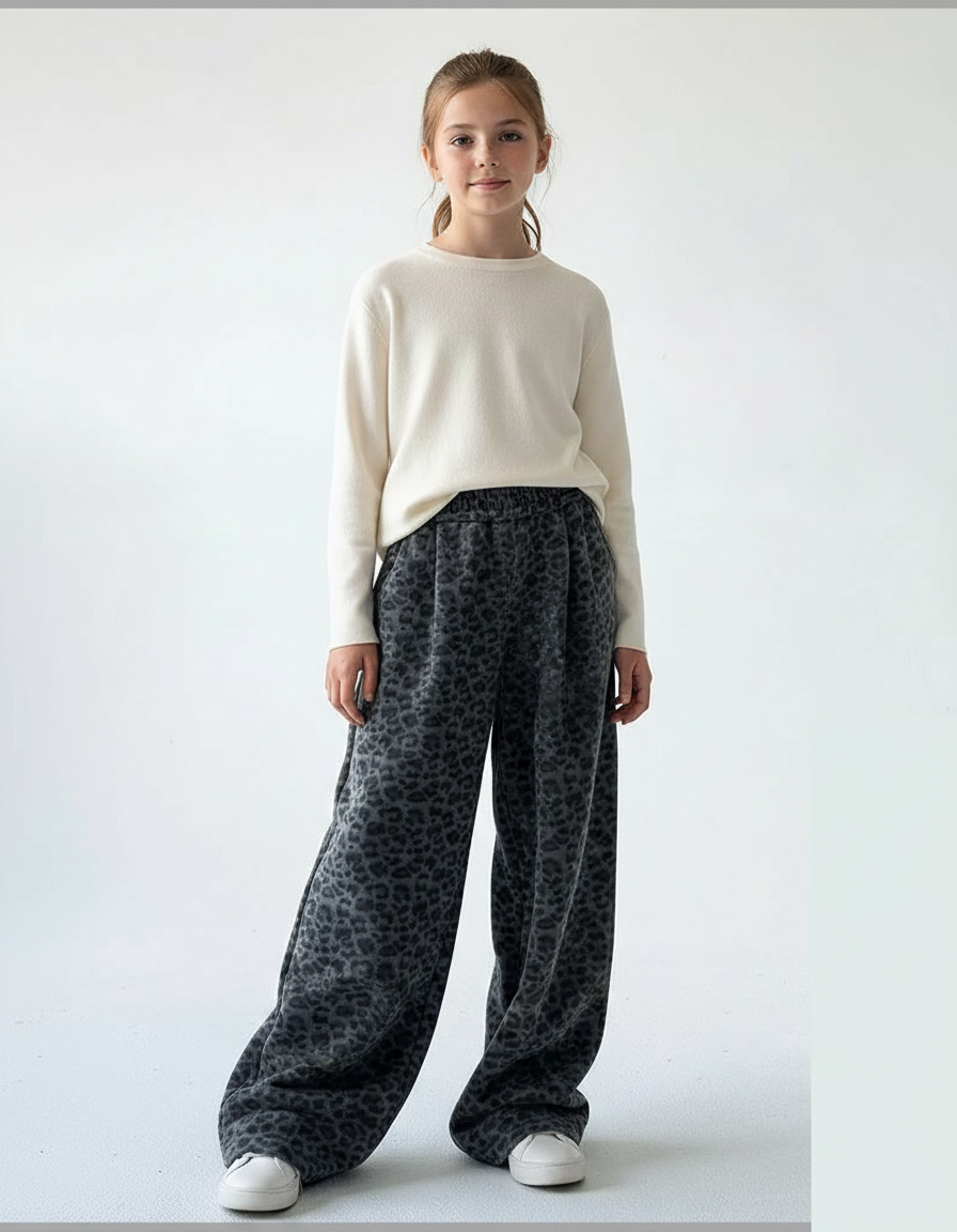 Pantalon Léopard Gris Ample Molleton Hiver
