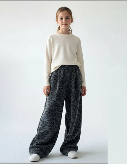 Pantalon Léopard Gris Ample Molleton Hiver