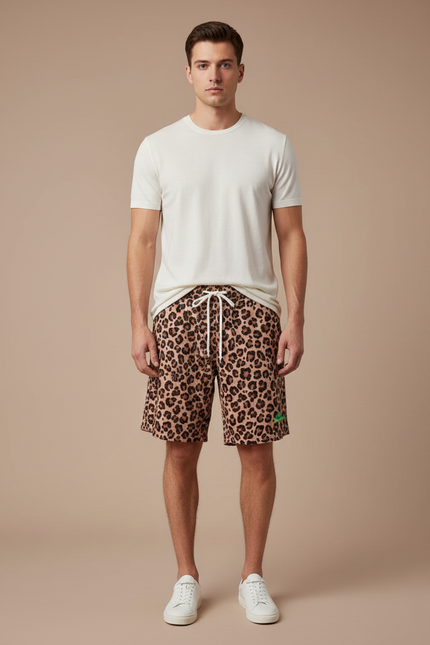 Pantalon Léopard Homme Imprimé Court Décontracté Coton - Molleton