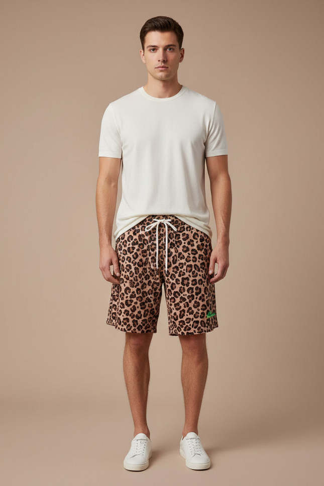 Pantalon Léopard Homme Imprimé Court Décontracté Coton - Molleton