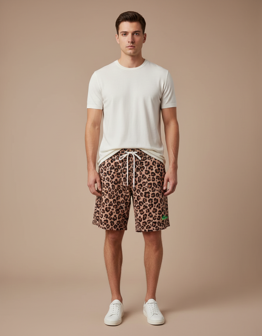 Pantalon Léopard Homme Imprimé Court Décontracté Coton - Molleton