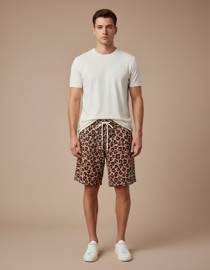 Pantalon Léopard Homme Imprimé Court Décontracté Coton - Molleton