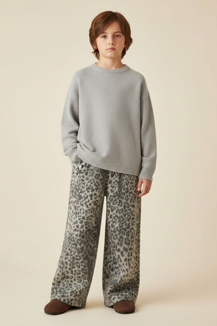 Pantalon Léopard Gris Ample Doux Enfant - Maille