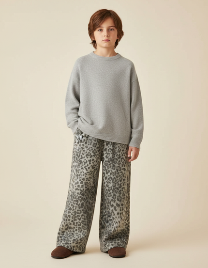 Pantalon Léopard Gris Ample Doux Enfant - Maille