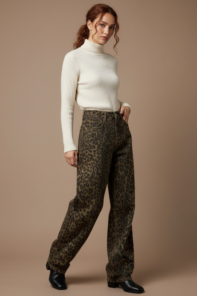 Pantalon Jean Leopard Femme - Imprimé