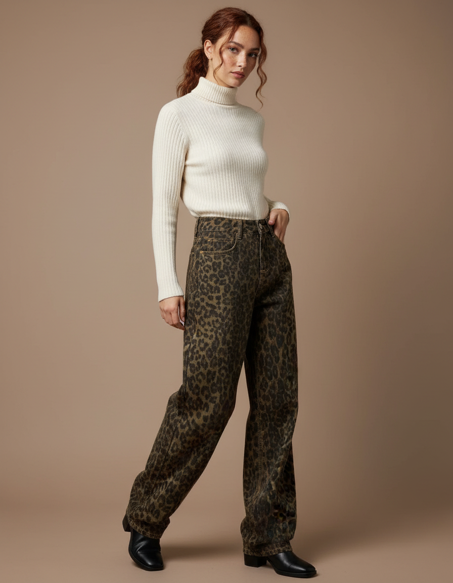 Pantalon Jean Leopard Femme - Imprimé