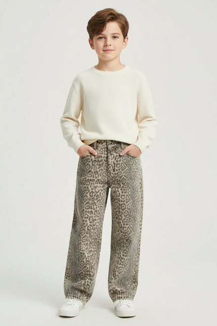Pantalon Léopard Ample Imprimé Délavé Enfant - Jean