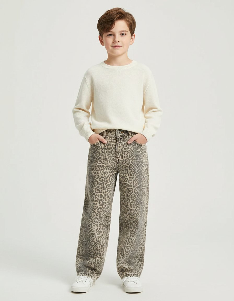 Pantalon Léopard Ample Imprimé Délavé Enfant - Jean