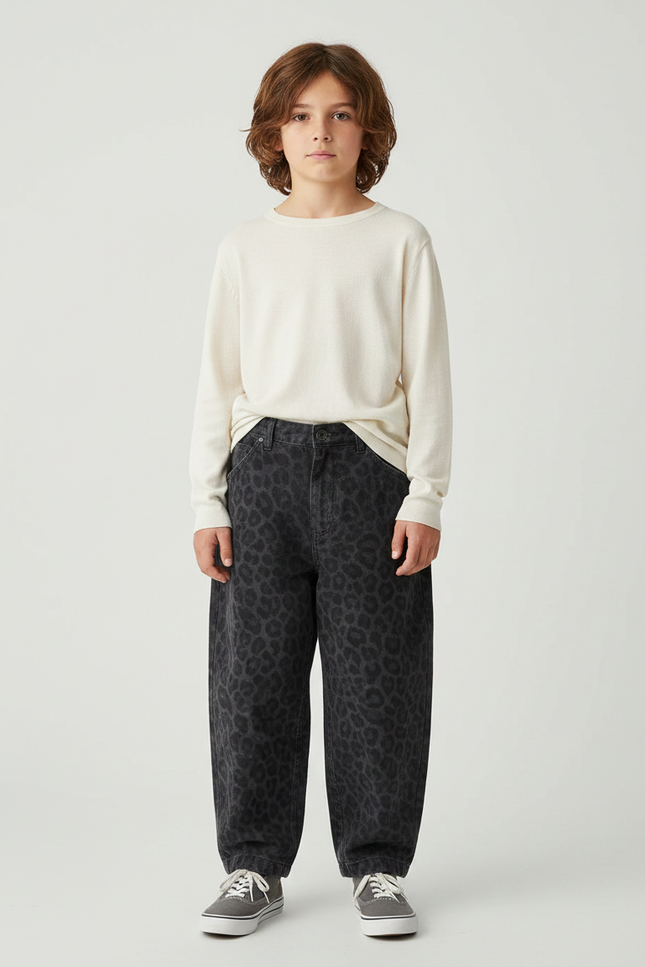 Pantalon Léopard Gris Ample Imprimé Garçon - Jean