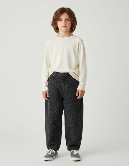 Pantalon Léopard Gris Ample Imprimé Garçon - Jean