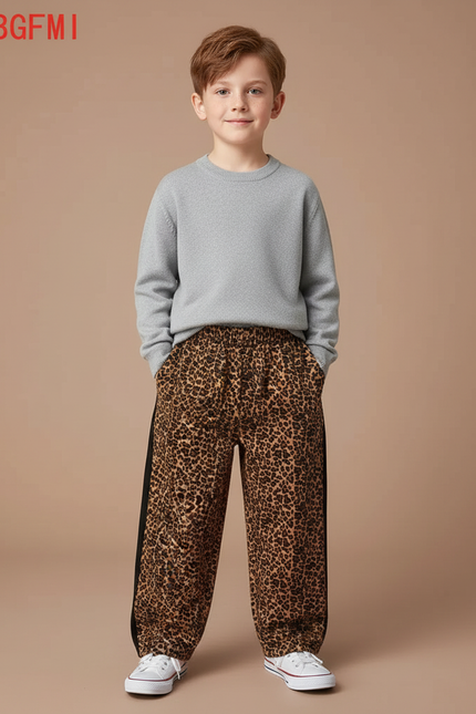 Pantalon Léopard Marron Ample Imprimé Sport Enfant - Molleton
