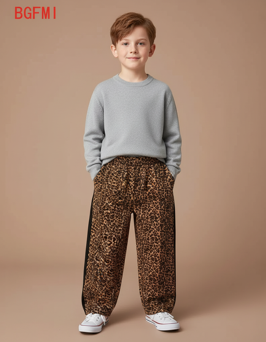Pantalon Léopard Marron Ample Imprimé Sport Enfant - Molleton