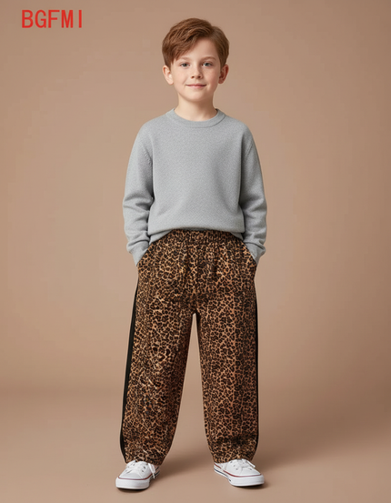 Pantalon Léopard Marron Ample Imprimé Sport Enfant - Molleton
