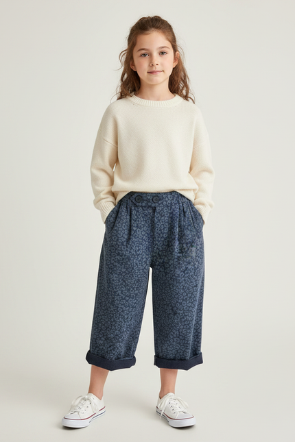 Pantalon Léopard Bleu Imprimé Ample Coton Enfant - Molleton