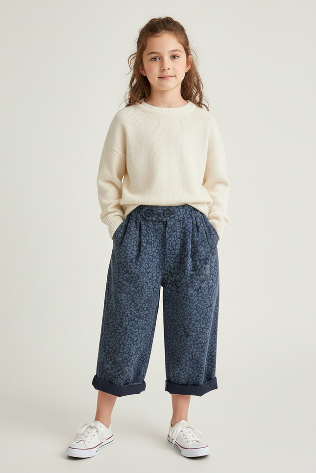 Pantalon Léopard Bleu Imprimé Ample Coton Enfant - Molleton