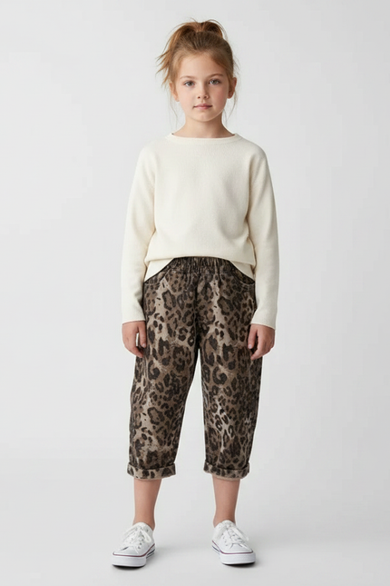 Pantalon Léopard Ample Marron Coton Enfant - Molleton