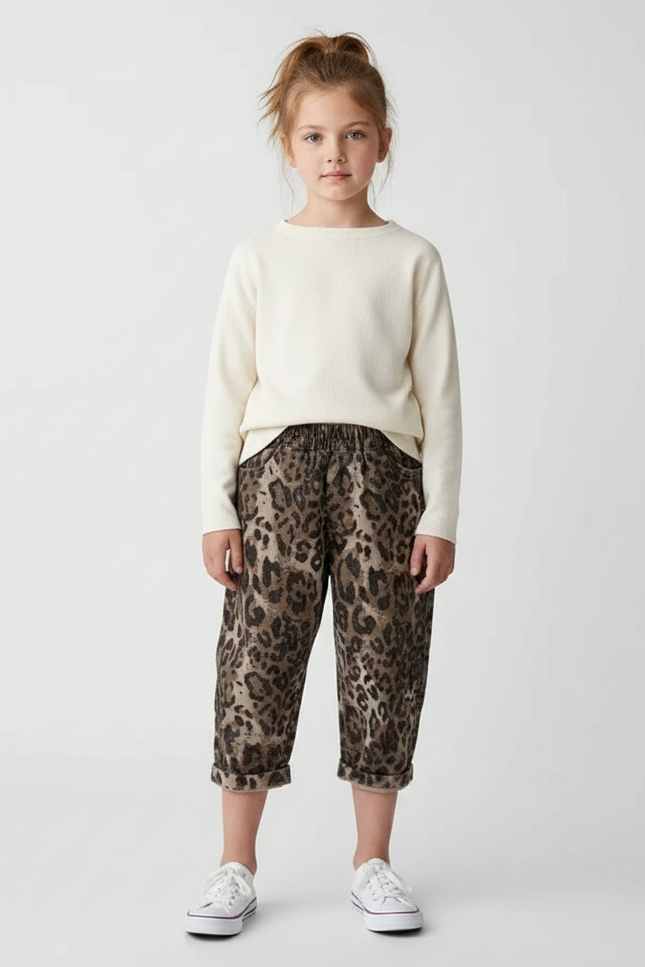 Pantalon Léopard Ample Marron Coton Enfant - Molleton