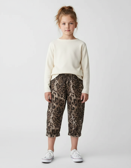 Pantalon Léopard Ample Marron Coton Enfant - Molleton