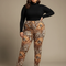 Pantalon Léopard Marron Imprimé Ajusté Stretch Chic - Maille