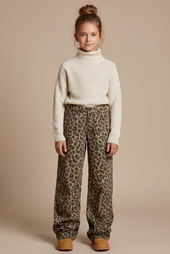 Pantalon Léopard Ample Imprimé Coton Taille Haute
