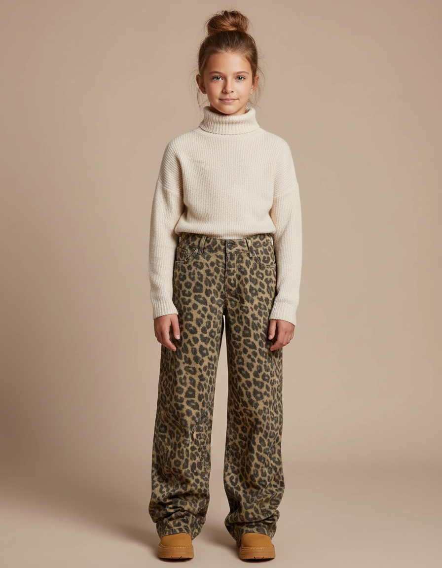 Pantalon Léopard Ample Imprimé Coton Taille Haute