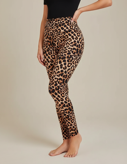 Pantalon Léopard Marron Imprimé Moulant Taille Haute - Maille