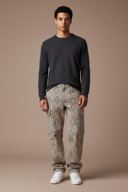 Pantalon Léopard Cargo Homme Ample Imprimé Décontracté - Toile
