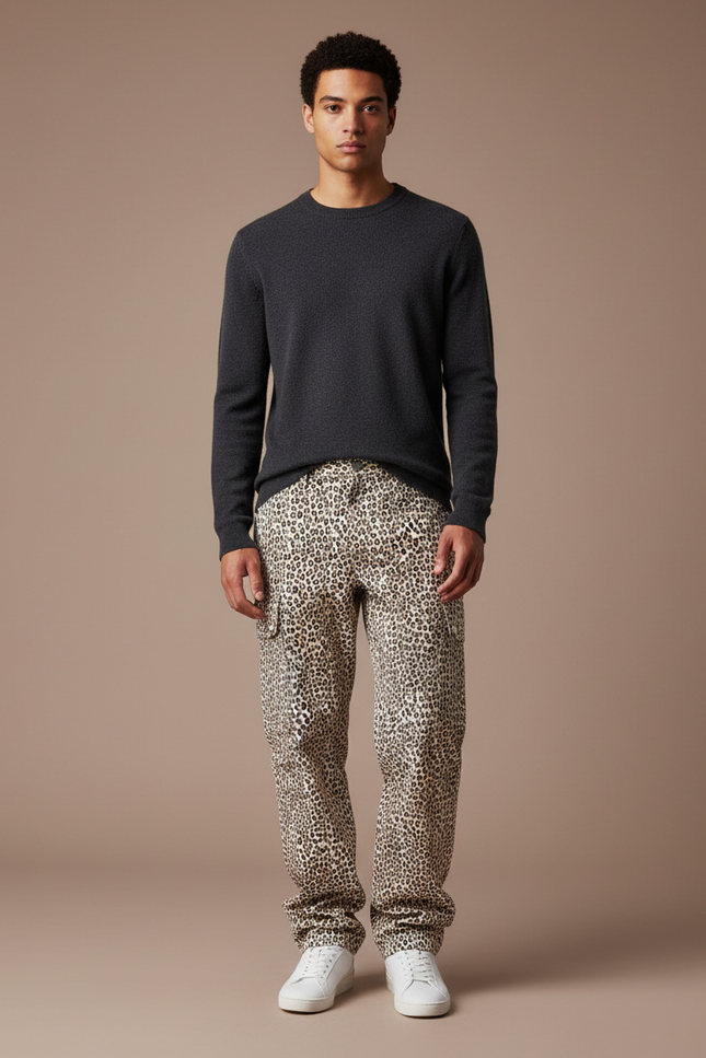 Pantalon Léopard Cargo Homme Ample Imprimé Décontracté - Toile
