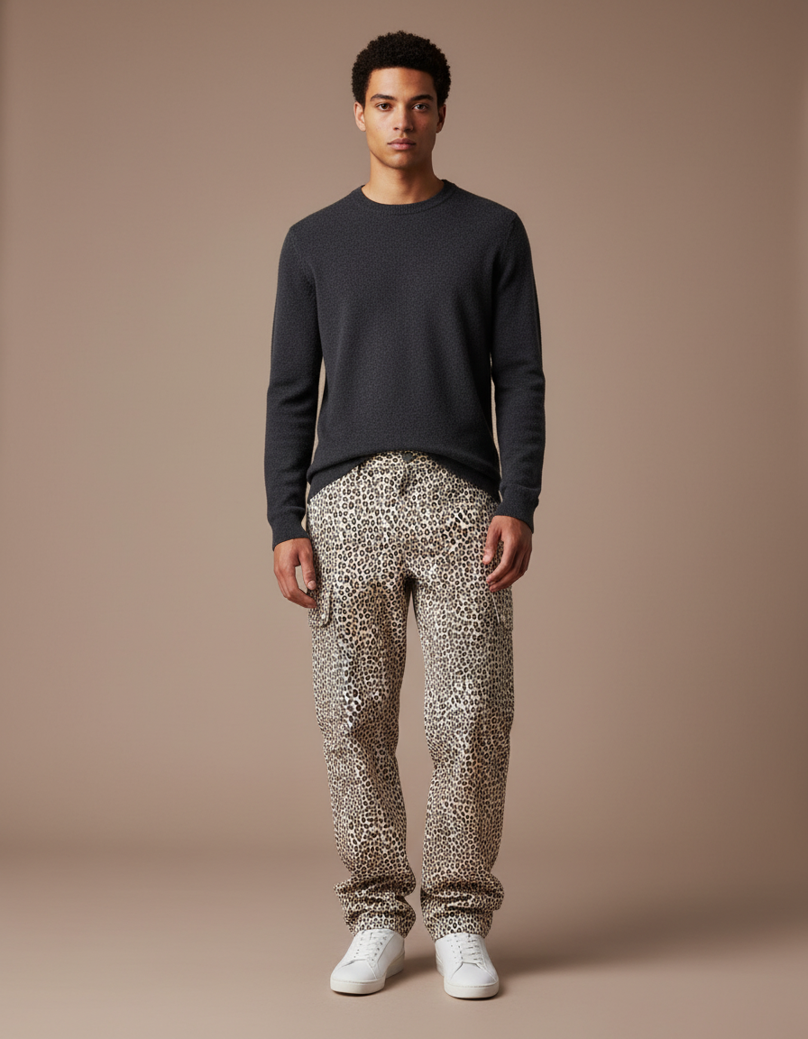 Pantalon Léopard Cargo Homme Ample Imprimé Décontracté - Toile