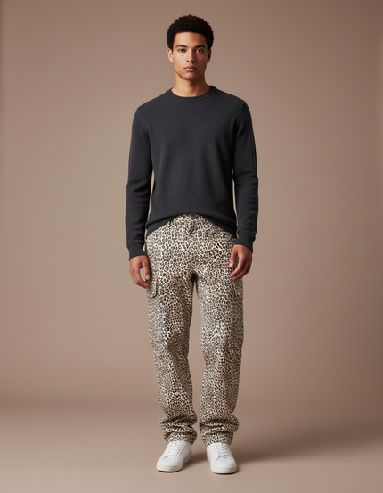 Pantalon Léopard Cargo Homme Ample Imprimé Décontracté - Toile
