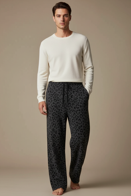 Pantalon Léopard Gris Foncé Ample Homme Casual - Molleton